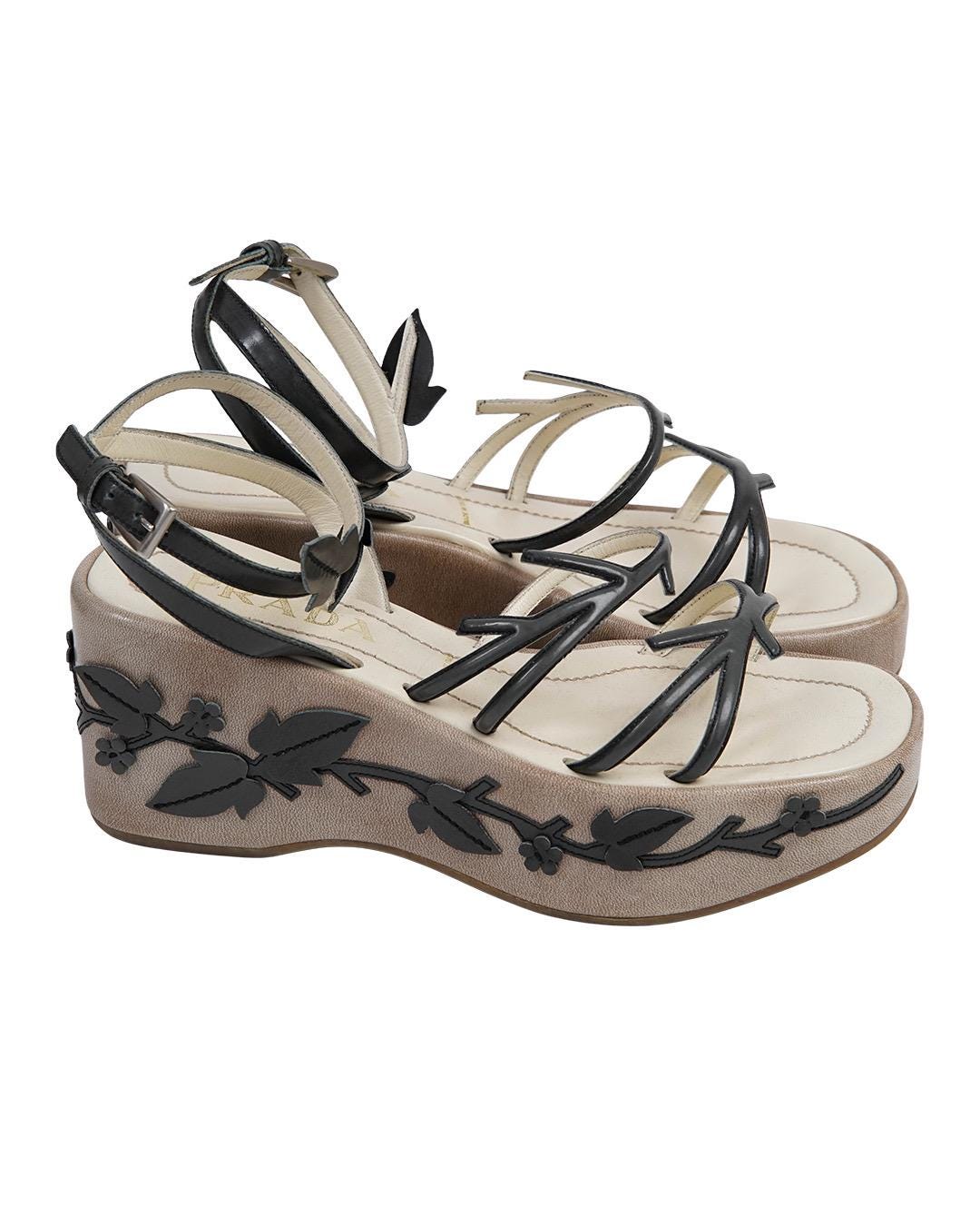 靴 S/S1997 Prada Vine Leaf Platform Sandals Prada S/S1997 Vine Leaf Platform Sandals - Etsy