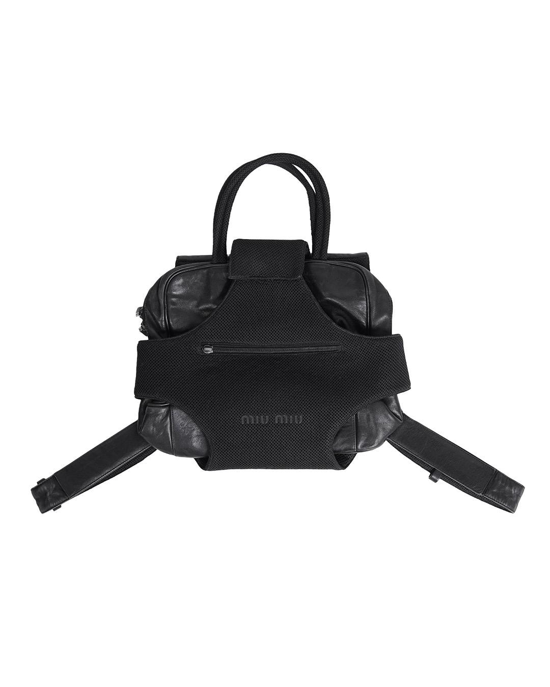 バッグ MIU MIU F/W 1999 TECHNICAL BACKPACK RARE Miu Miu 1999 Black Leather Nylon Convertible Bag