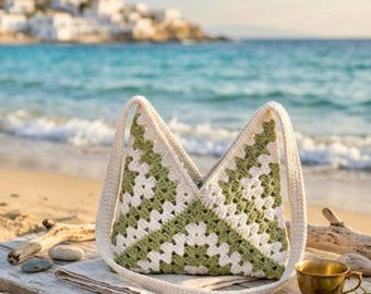 Boho Granny Square Crochet Bag Pattern PDF | Summer Beach Tote Bag | Easy Beginner Friendly Shoulder Bag | DIY Crochet Pattern Instant Downl