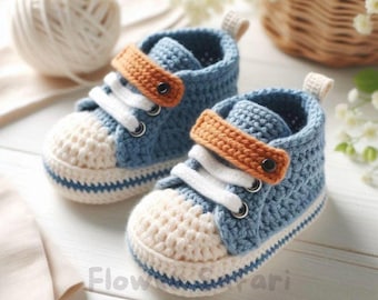 Crochet Baby Sneakers Pattern PDF | Easy Beginner Baby Booties 4 Sizes | Newborn Boy Girl Shoes DIY Baby Shower Gift