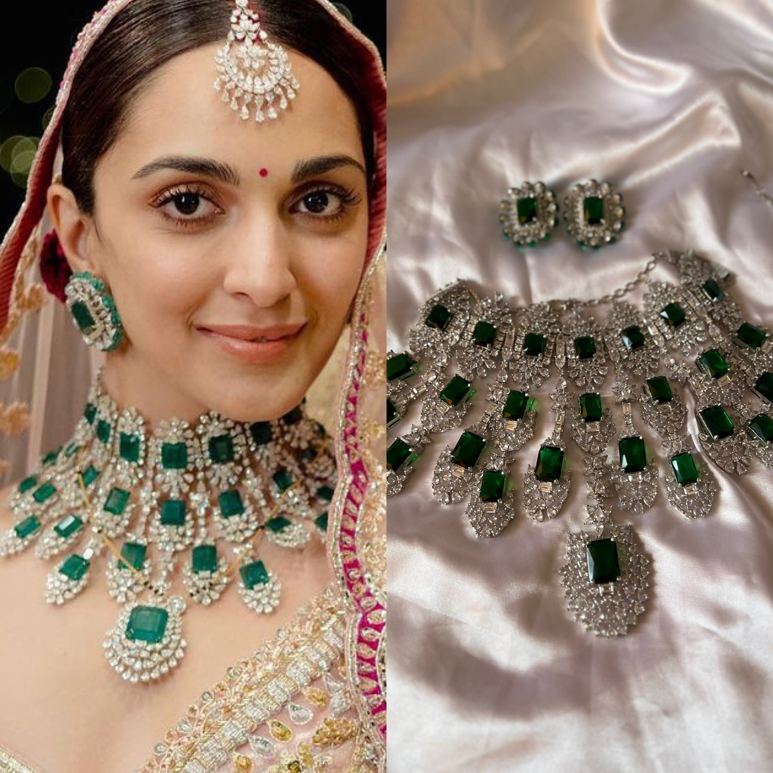 Kiara Advani Inspired Bridal Jewellery Set Diamond Green