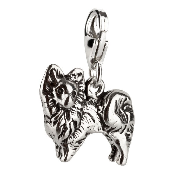 7K Unisex Charm Anhänger Hund Zwergspitz 3 aus 925 Sterling Silber mit Karabinerverschluss (16x15mm)