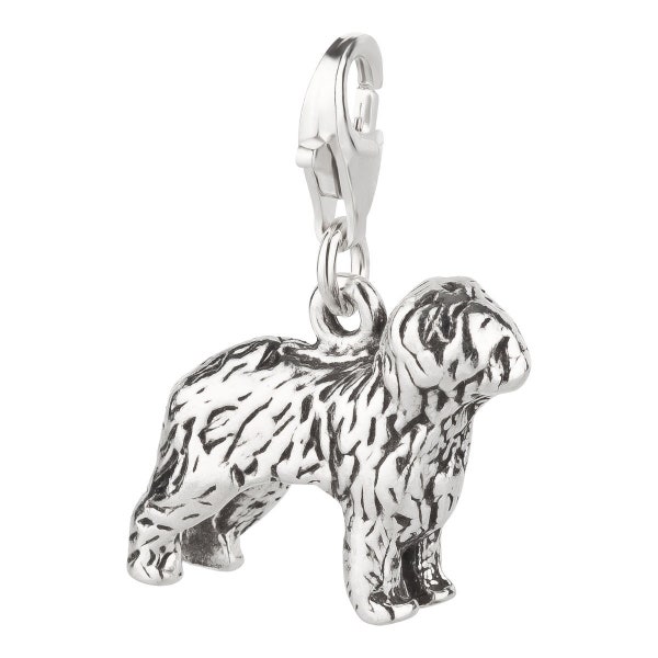 7K Unisex Charm Anhänger Hund Bobtail aus 925 Sterling Silber mit Karabinerverschluss (17x13mm)