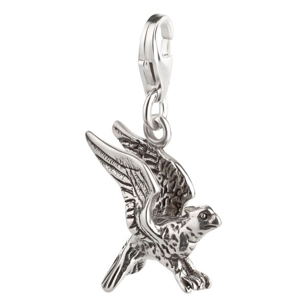 7K Unisex Charm Anhänger Falke aus 925 Sterling Silber mit Karabinerverschluss (18x15mm)