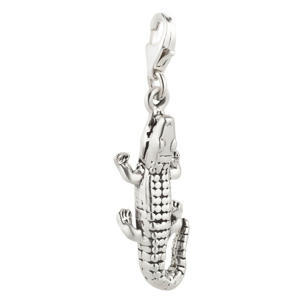 7K Unisex Charm Anhänger Krokodil aus 925 Sterling Silber mit Karabinerverschluss (26x10mm)