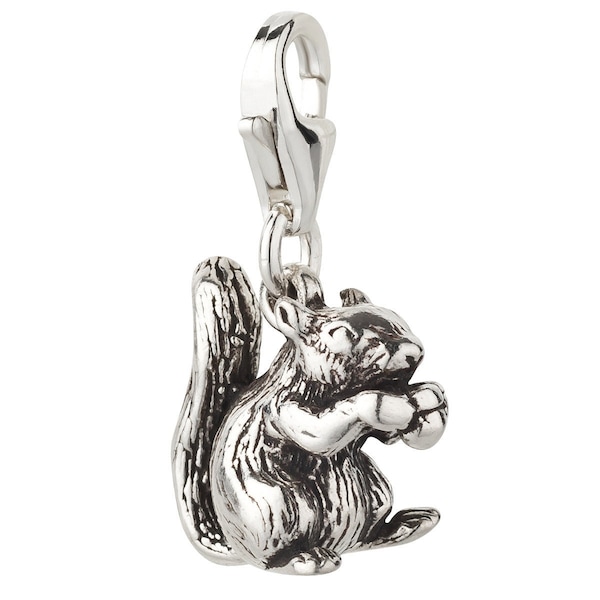 7K Unisex Charm Anhänger Eichhörnchen aus 925 Sterling Silber mit Karabinerverschluss (13x12mm)