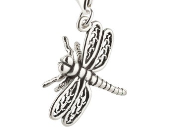 7K unisex charm pendant dragonfly 2 made of 925 sterling silver with lobster clasp (21 x 17 mm)