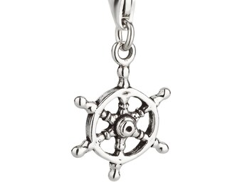 7K Unisex Charm Pendant Steering Wheel made of 925 Sterling Silver with Lobster Clasp (18 x 15 mm)