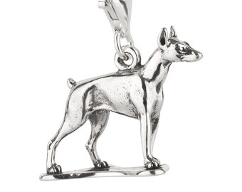 7K Unisex Charm Pendant Dog Doberman Made of 925 Sterling Silver with Lobster Clasp (20 x 17 mm)