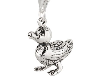 7K unisex charm pendant duck made of 925 sterling silver with lobster clasp (18 x 16 mm)