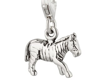 7K unisex charm pendant zebra made of 925 sterling silver with lobster clasp (15 x 12 mm)