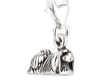 7K unisex charm pendant dog small Pekingese made of 925 sterling silver with lobster clasp (11 x 5 mm)