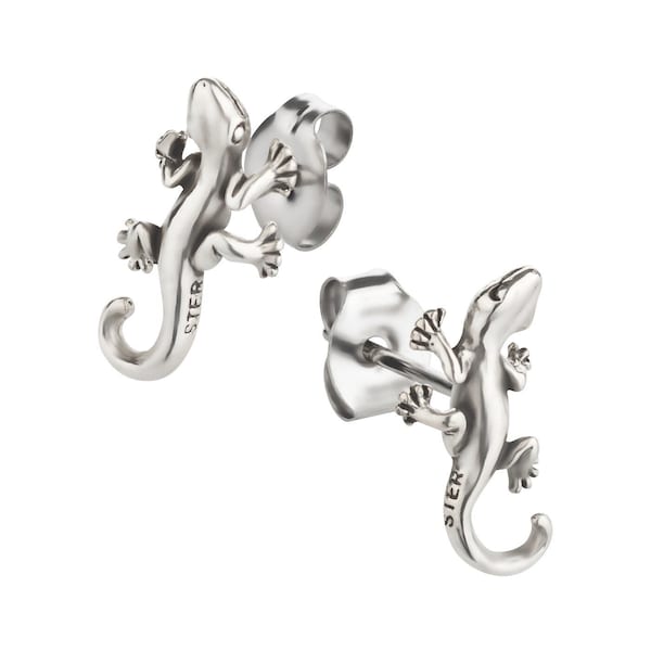 Ohrstecker Ohrringe Eidechse Gecko Silber 925 Sterling als Ohrschmuck mit kleiner Schmuckbox