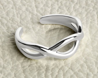 Toe ring made of 925 sterling silver as foot jewelry or finger ring or open midi ring, adjustable, model 27 Infinity 2