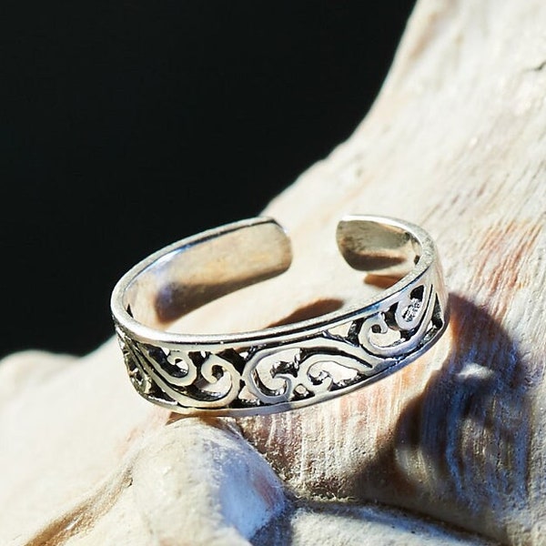 Zehenring aus 925 Sterling Silber als Fußschmuck oder Fingerring oder offener Midi Ring, verstellbar, Modell 17