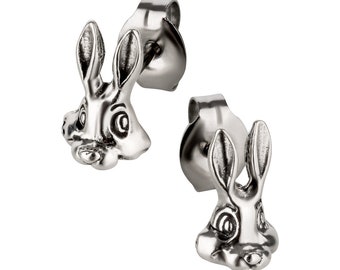 Stud earrings rabbit 2 silver 925 sterling as earrings with small jewelry box