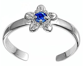 Toe ring made of 925 sterling silver as foot jewelry or finger ring or open midi ring, adjustable, blue zirconia flower 2