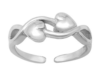 Toe ring made of 925 sterling silver as foot jewelry or finger ring or open midi ring, adjustable, heart 12