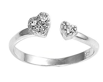 Toe ring made of 925 sterling silver as foot jewelry or finger ring or open midi ring, adjustable, white zirconia heart