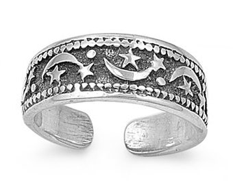 Zehenring aus 925 Sterling Silber als Fußschmuck oder Fingerring oder offener Midi Ring, verstellbar, Sternschnuppe