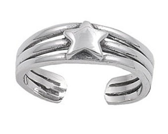 Toe ring made of 925 sterling silver as foot jewelry or finger ring or open midi ring, adjustable, star 1