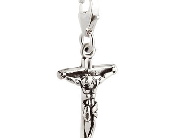7K unisex charm pendant cross / crucifix made of 925 sterling silver with lobster clasp (24 x 11 mm)
