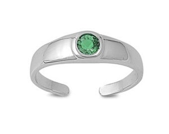 Toe ring made of 925 sterling silver as foot jewelry or finger ring or open midi ring, adjustable, green zirconia 4