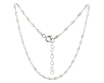 Anklet, Singapore chain, fashion jewelry made of 925 silver as foot jewelry, adjustable 22-25 cm, width 2 mm, model 49