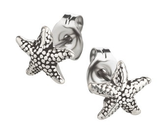 Stud earrings starfish silver 925 sterling as earrings with small jewelry box