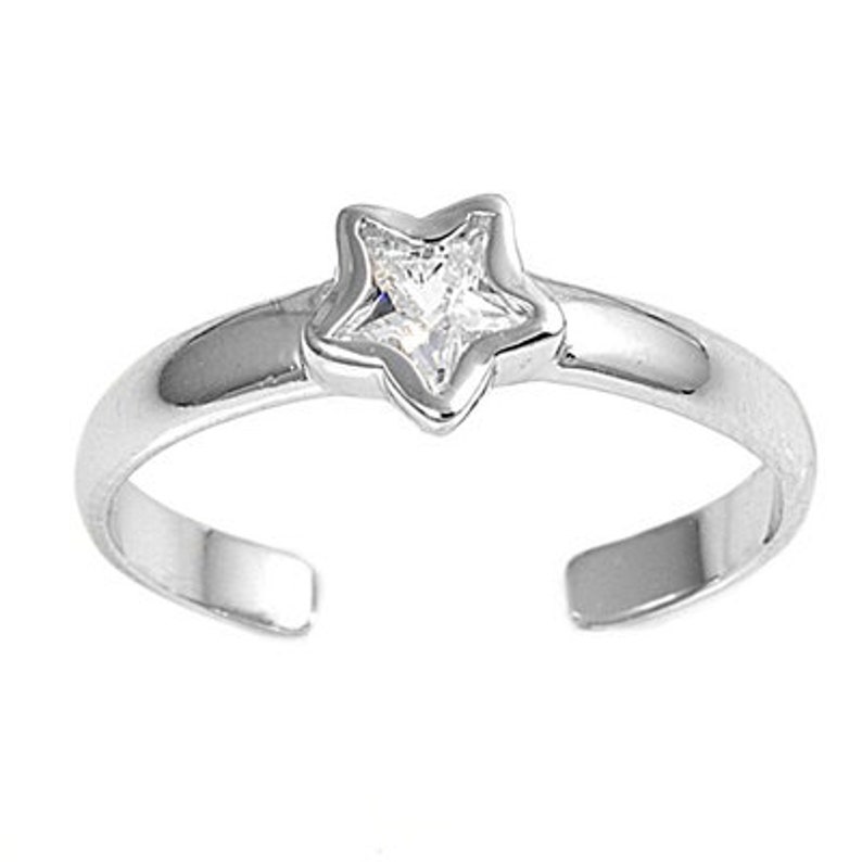 Toe ring made of 925 sterling silver as foot jewelry or finger ring or open midi ring, adjustable, white zirconia star image 1