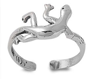 Toe ring made of 925 Sterling silver as foot jewelry or finger ring or open midi ring, adjustable, gecko