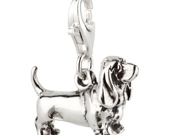 7K Unisex Charm Pendant Dog Basset Hound 3 made of 925 Sterling Silver with Lobster Clasp (17 x 11 mm)