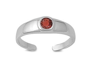 Zehenring aus 925 Sterling Silber als Fußschmuck oder Fingerring oder offener Midi Ring, verstellbar, Roter Zirkonia 4