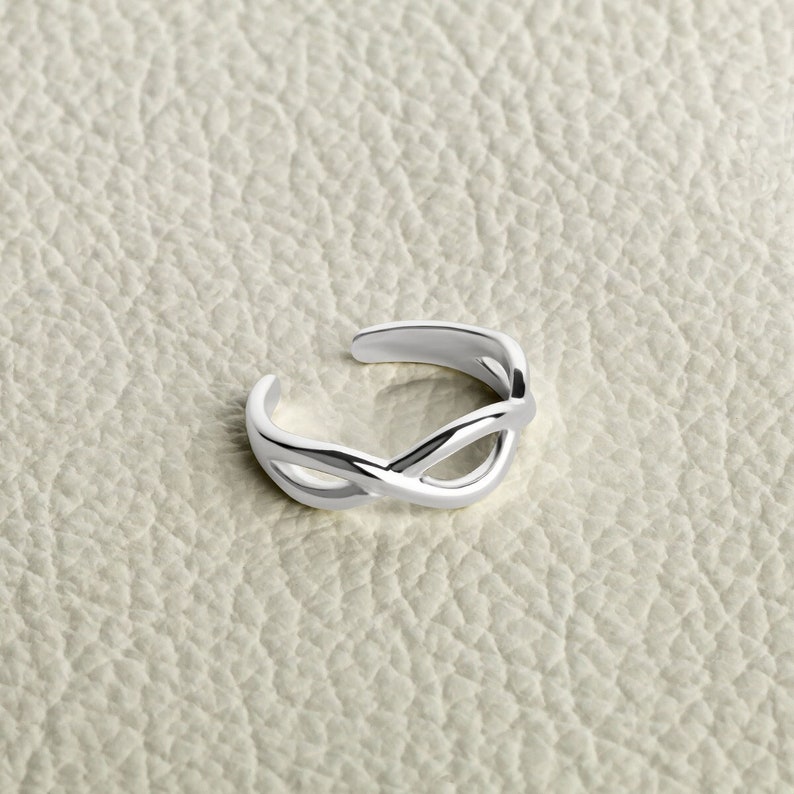 Toe ring made of 925 sterling silver as foot jewelry or finger ring or open midi ring, adjustable, model 27 Infinity 2 image 1