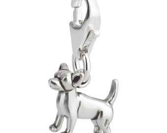 7K Unisex Charm Pendant Dog Small Chihuahua Made of 925 Sterling Silver with Lobster Clasp (11 x 9 mm)