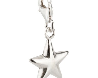 7K unisex charm pendant star, processed on one side, made of 925 sterling silver with lobster clasp (14 x 14 mm)