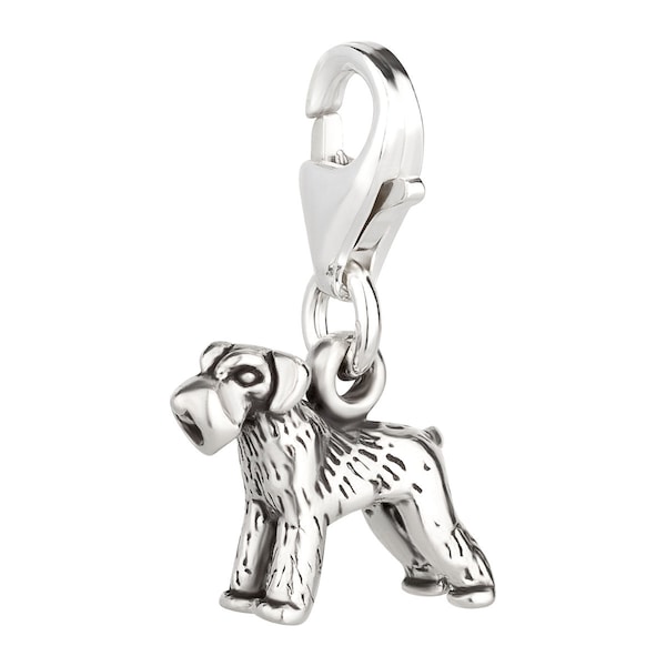 7K Unisex Charm Anhänger Hund kleiner Schnauzer aus 925 Sterling Silber mit Karabinerverschluss (12x10mm)