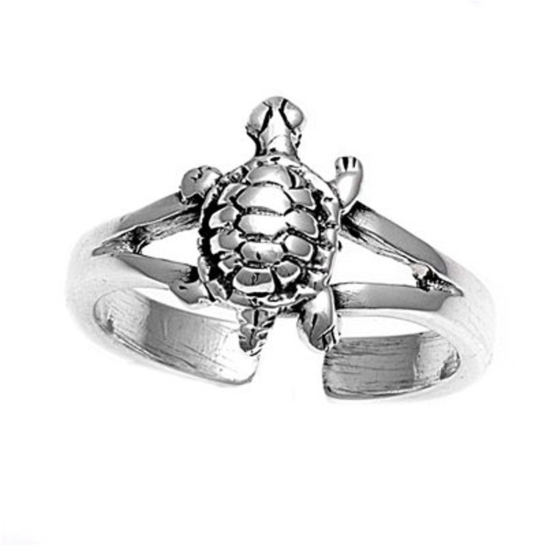 Toe ring made of 925 sterling silver as foot jewelry or finger ring or open midi ring, adjustable, turtle image 1