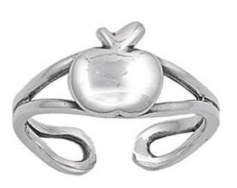 Zehenring aus 925 Sterling Silber als Fußschmuck oder Fingerring oder offener Midi Ring, verstellbar, Apfel