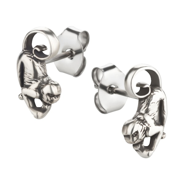 Stud earrings monkey silver 925 sterling as earrings with small jewelry box