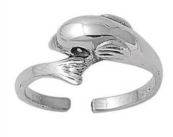 Toe ring made of 925 sterling silver as foot jewelry or finger ring or open midi ring, adjustable, dolphin