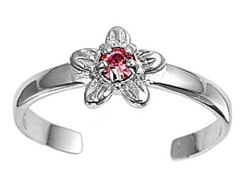 Toe ring made of 925 sterling silver as foot jewelry or finger ring or open midi ring, adjustable, pink zirconia flower 2