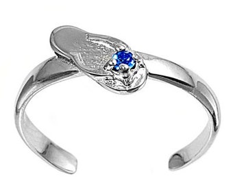 Zehenring aus 925 Sterling Silber als Fußschmuck oder Fingerring oder offener Midi Ring, verstellbar, Blauer Zirkonia Sandale