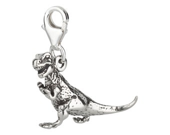 7K unisex charm pendant dinosaur T-Rex made of 925 sterling silver with lobster clasp (22 x 12 mm)