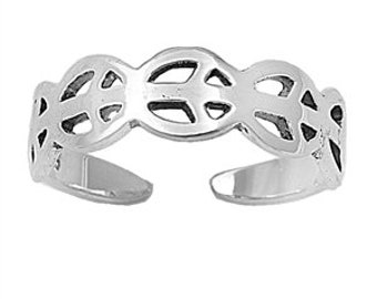 Zehenring aus 925 Sterling Silber als Fußschmuck oder Fingerring oder offener Midi Ring, verstellbar, Peace