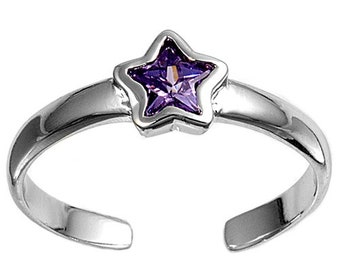 Toe ring made of 925 sterling silver as foot jewelry or finger ring or open midi ring, adjustable, purple zirconia star