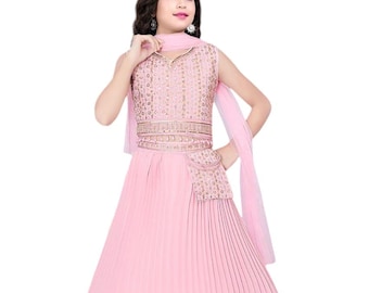 Girls' Lehenga Choli Set: Light Pink Indian Ethnic Dress, Party Wear (6-16 yrs)