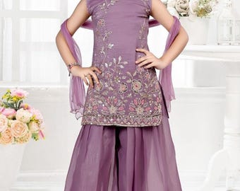Indian Girls Kurta Palazzo Set Ethnic Festive Wear, Comfortable Party Outfit
