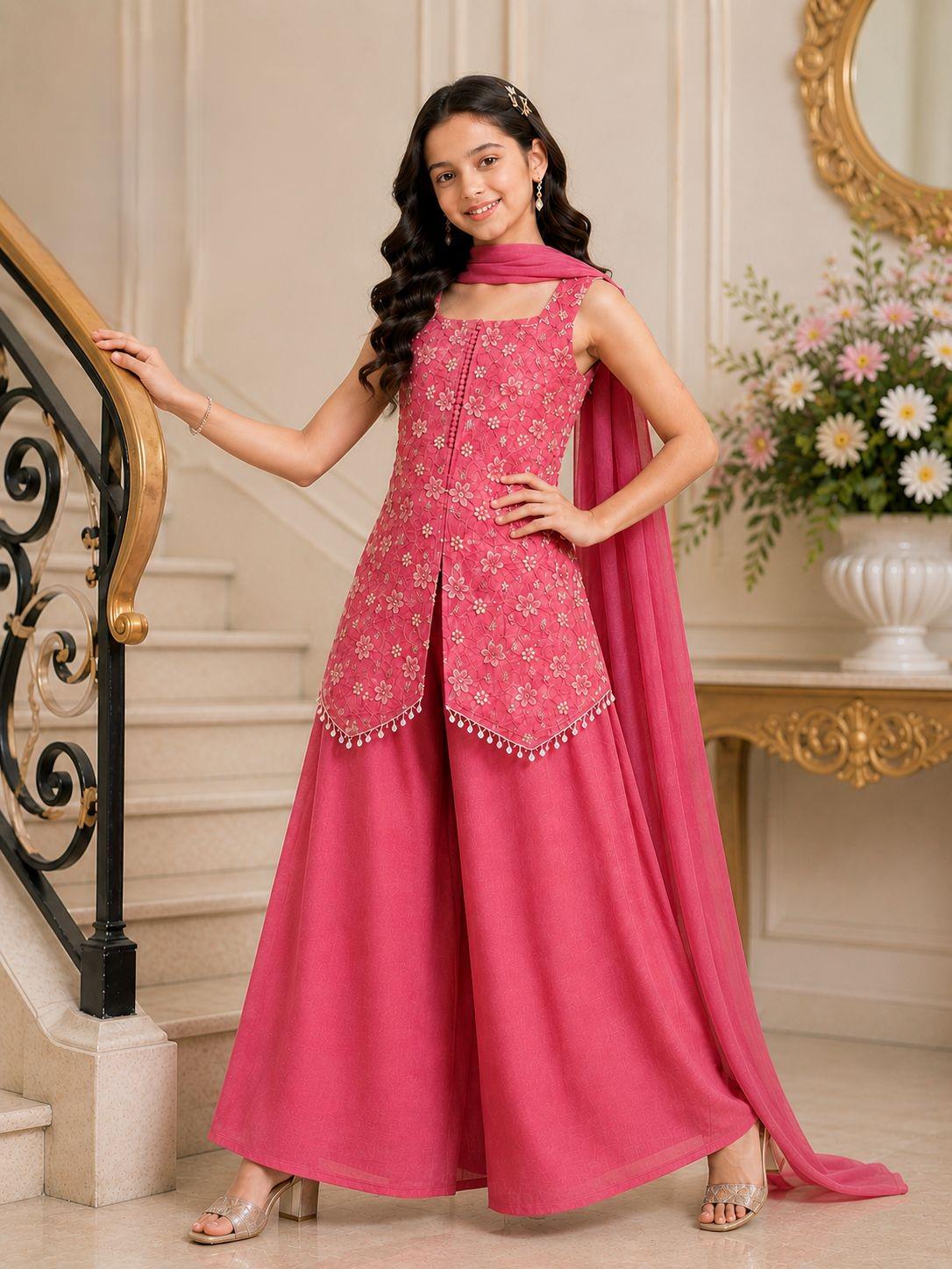Indian Ethnic Girls Kurta Plazzao Set Kids Salwar Kameez Dress Toddler Salwar Suit Indian Kidswear Baby Girls Indian Outfit