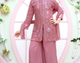 Indian Ethnic Pink Kurta Plazzao Set for Girls | Traditional Wear | Festive Dress | Dno - 9041